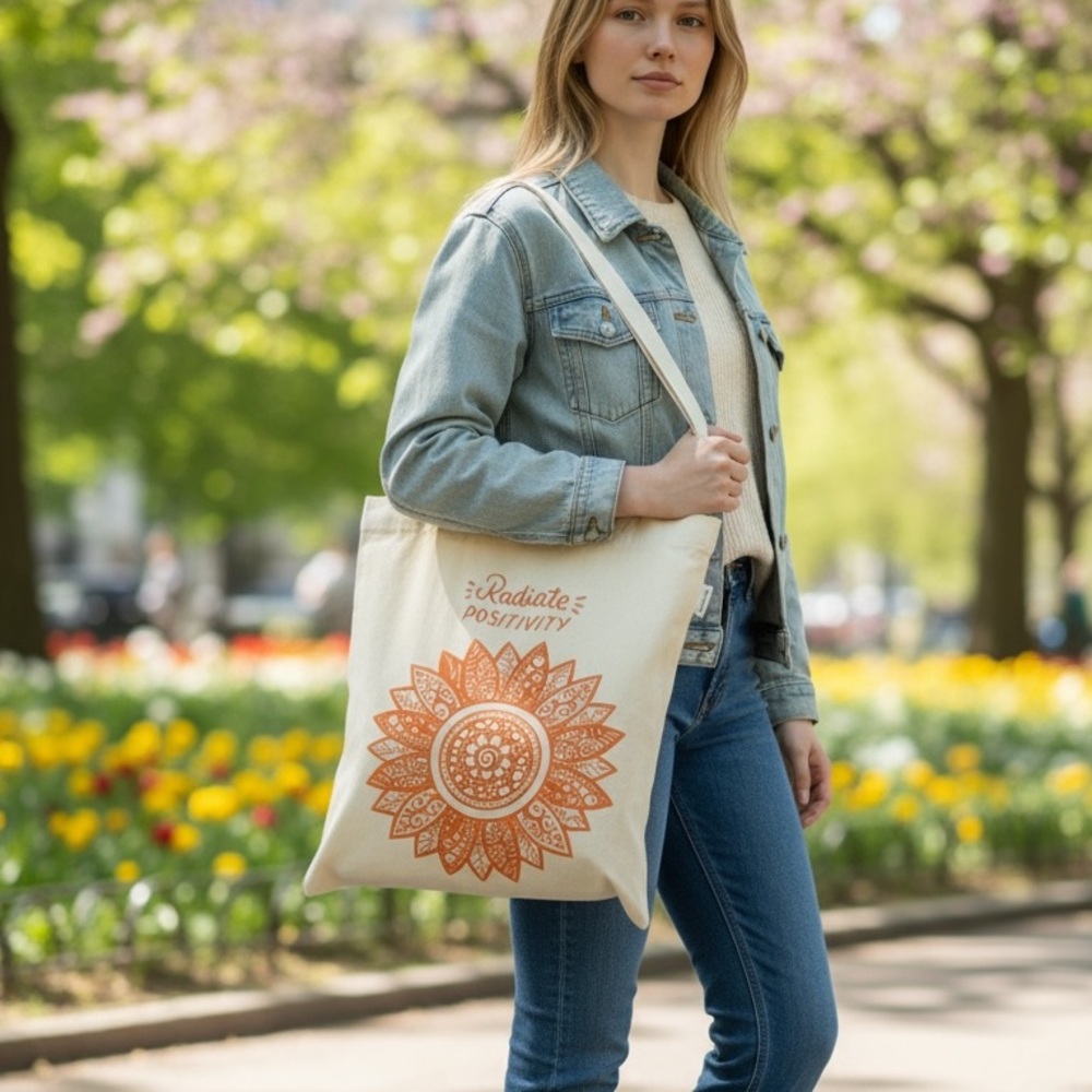 Radiate Positivity Simplicity Canvas Tote NWT inspire yoga meditation festival